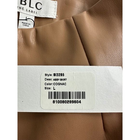 LBLC The Label Abby Mini Skirt Cognac Faux Leather Brown Womens L - Picture 8 of 10